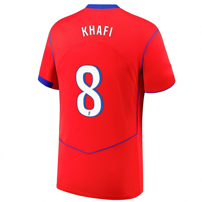 Danxen Børn Yanis Khafi #8 Rød Blå Hvid Tredje Sæt Spillertrøjer 2025/26 Trøje T-Shirt