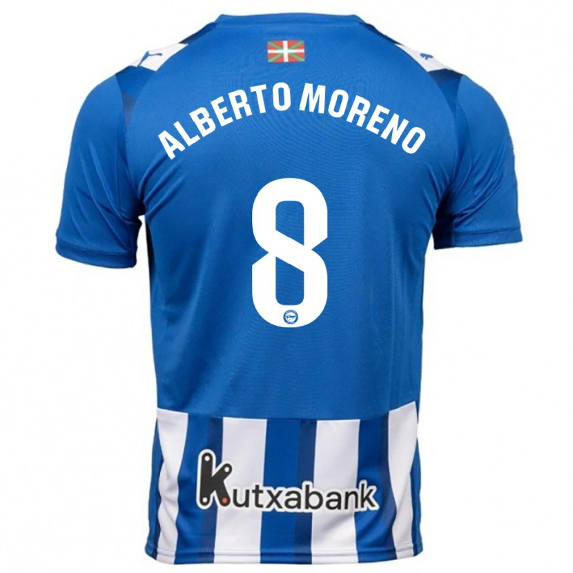 Danxen Mænd Alberto Moreno #8 Blå Hvid Hjemmebane Spillertrøjer 2025/26 Trøje T-Shirt