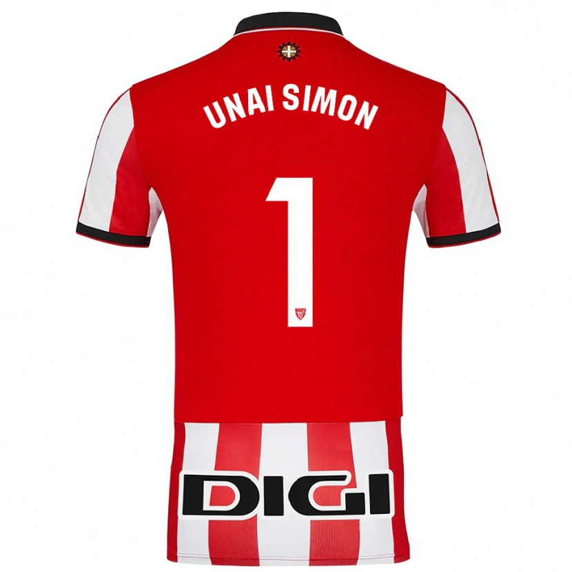 Danxen Mænd Unai Simón #1 Rød Hvid Hjemmebane Spillertrøjer 2025/26 Trøje T-Shirt