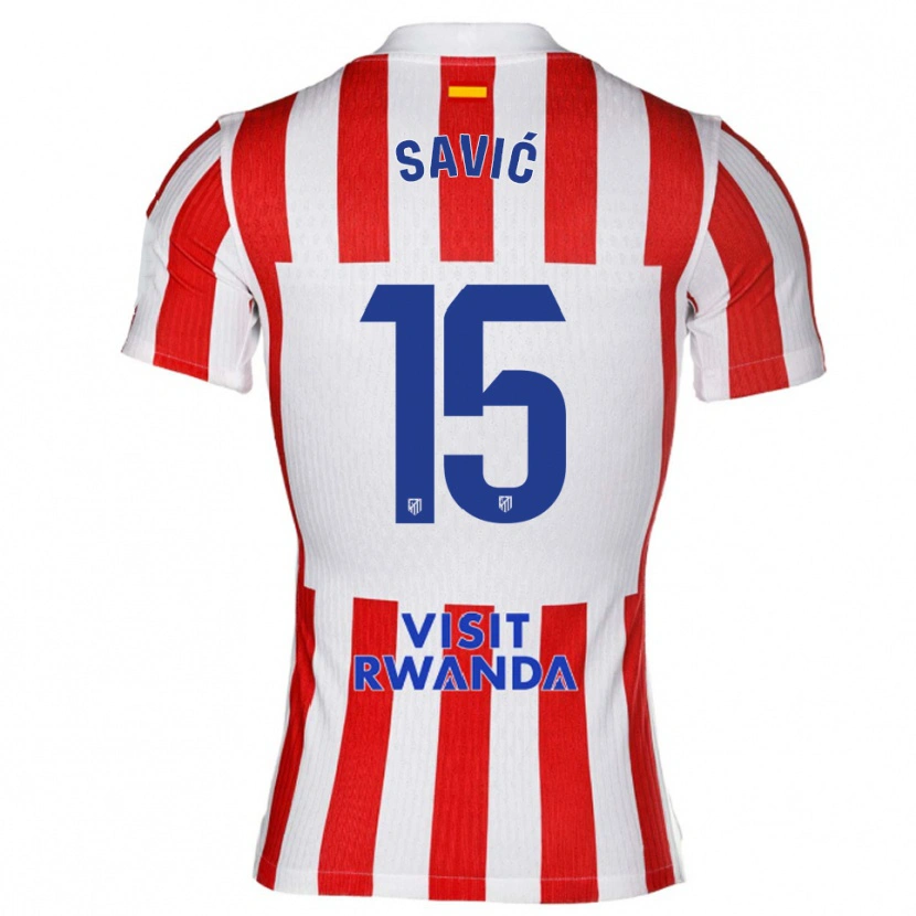 Danxen Mænd Stefan Savic #15 Rød Hvid Hjemmebane Spillertrøjer 2025/26 Trøje T-Shirt