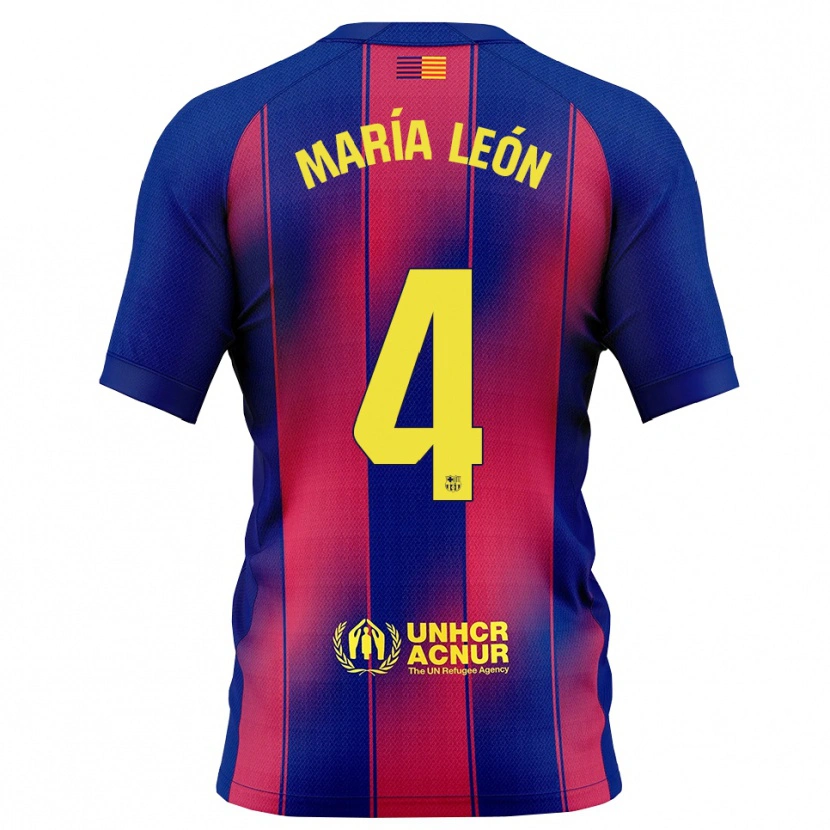 Danxen Mænd María Pilar León #4 Blå Rød Hjemmebane Spillertrøjer 2025/26 Trøje T-Shirt
