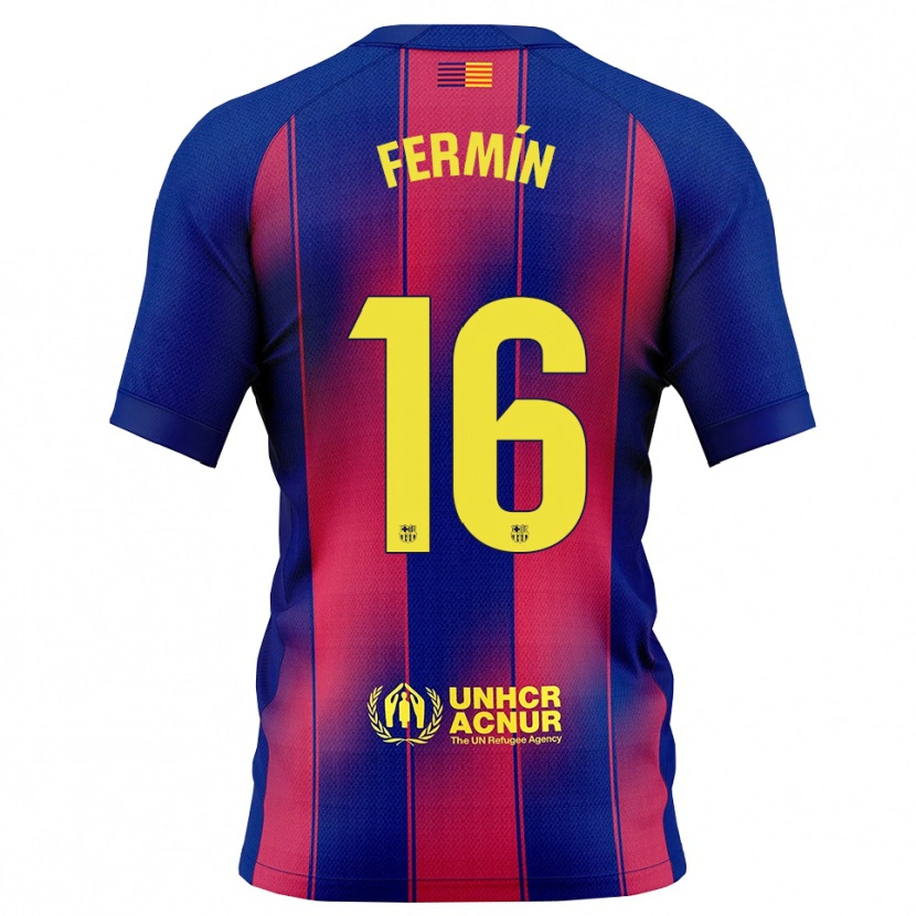 Danxen Mænd Fermín López #16 Blå Rød Hjemmebane Spillertrøjer 2025/26 Trøje T-Shirt