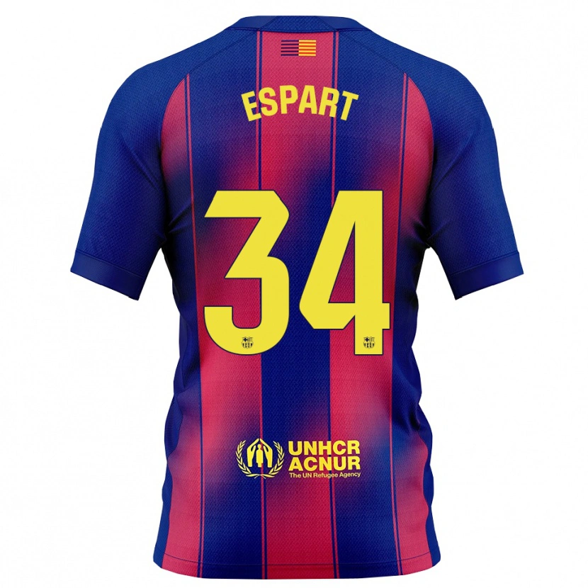 Danxen Mænd Xavi Espart #34 Blå Rød Hjemmebane Spillertrøjer 2025/26 Trøje T-Shirt