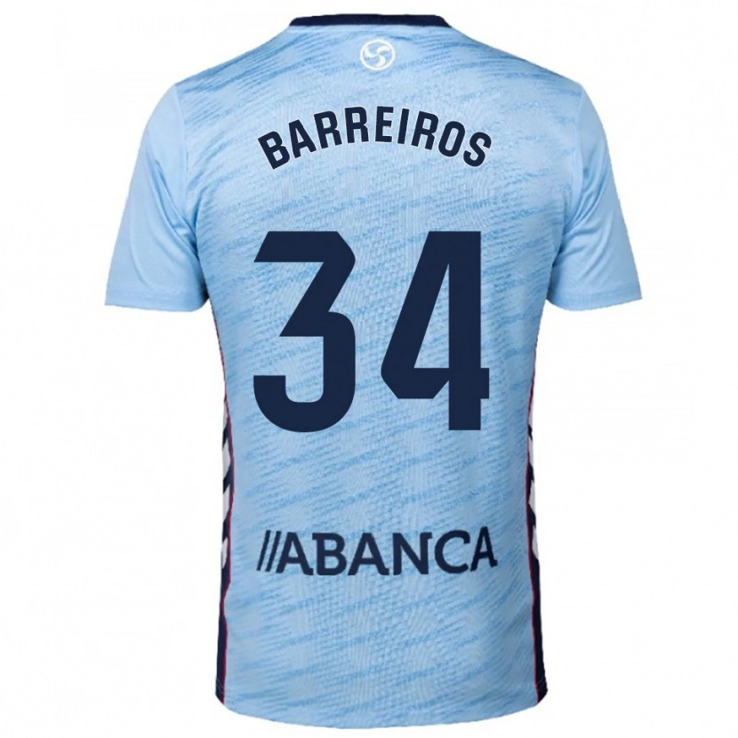 Danxen Mænd Iago Barreiros #34 Himmelblå Rød Hjemmebane Spillertrøjer 2025/26 Trøje T-Shirt