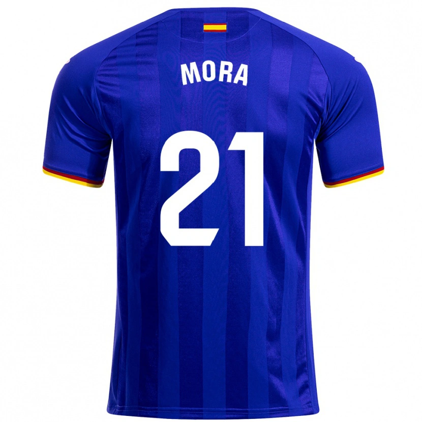 Danxen Mænd Adrià Mora #21 Blå Rød Gul Hjemmebane Spillertrøjer 2025/26 Trøje T-Shirt