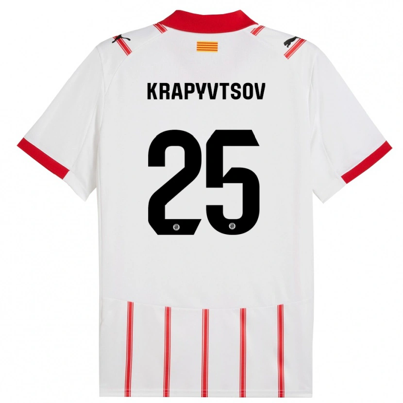 Danxen Mænd Vladyslav Krapyvtsov #25 Hvid Rød Hjemmebane Spillertrøjer 2025/26 Trøje T-Shirt