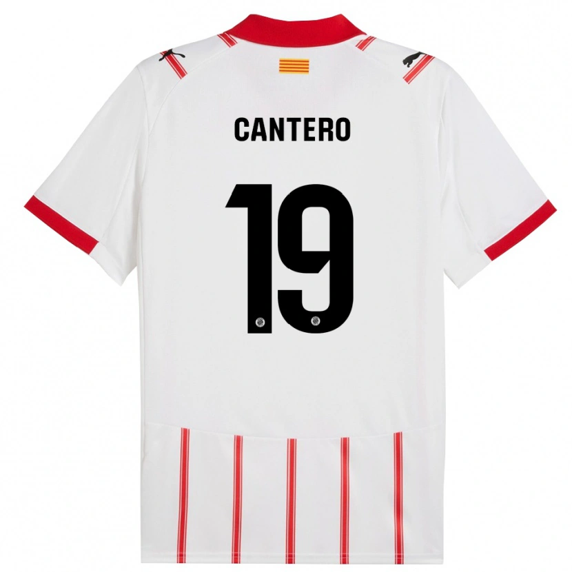 Danxen Mænd Adrian Cantero #19 Hvid Rød Hjemmebane Spillertrøjer 2025/26 Trøje T-Shirt