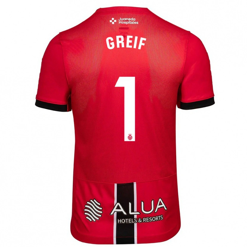 Danxen Mænd Dominik Greif #1 Rød Sort Hjemmebane Spillertrøjer 2025/26 Trøje T-Shirt