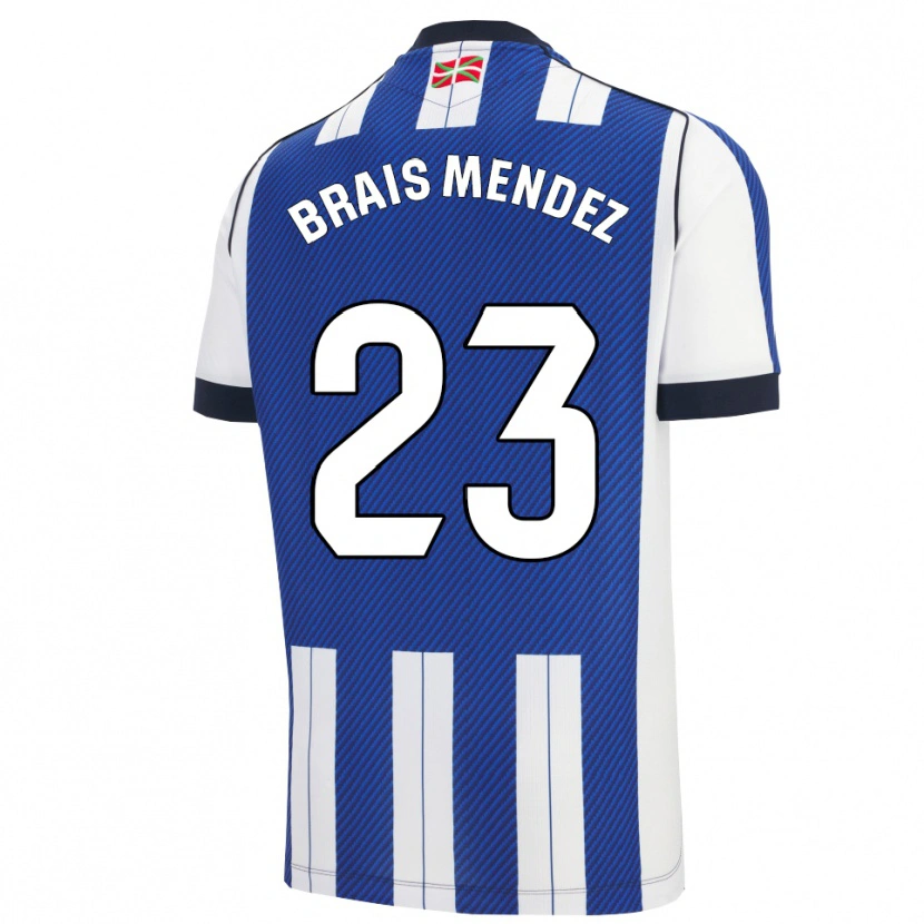 Danxen Mænd Brais Méndez #23 Blå Hvid Hjemmebane Spillertrøjer 2025/26 Trøje T-Shirt