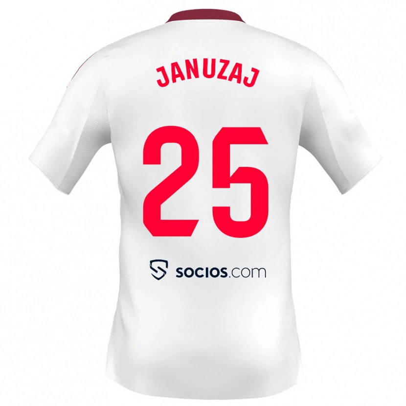 Danxen Mænd Adnan Januzaj #25 Hvid Rød Hjemmebane Spillertrøjer 2025/26 Trøje T-Shirt