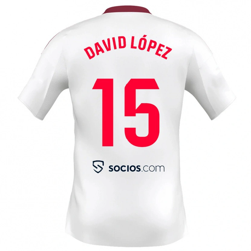 Danxen Mænd David López #15 Hvid Rød Hjemmebane Spillertrøjer 2025/26 Trøje T-Shirt