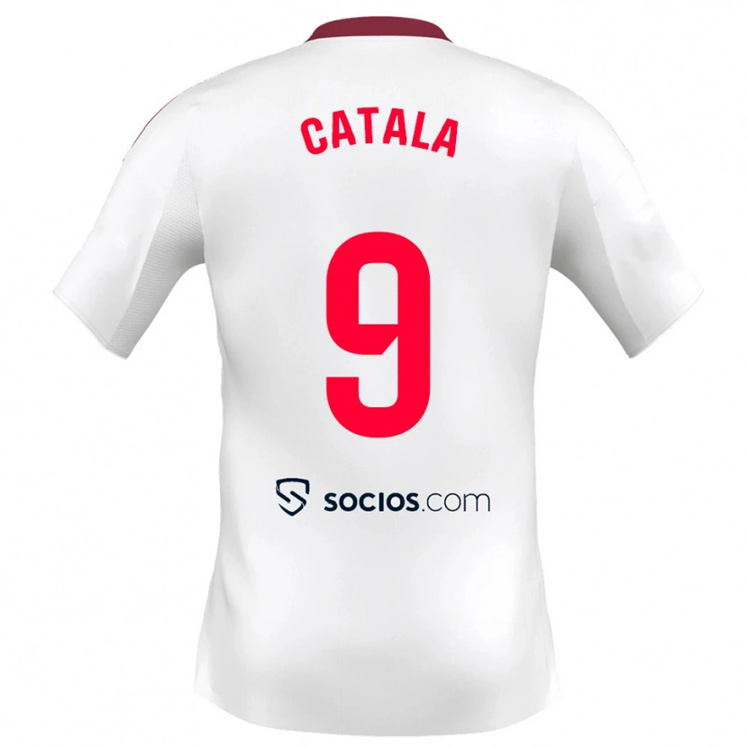 Danxen Mænd Rubén Catalá #9 Hvid Rød Hjemmebane Spillertrøjer 2025/26 Trøje T-Shirt