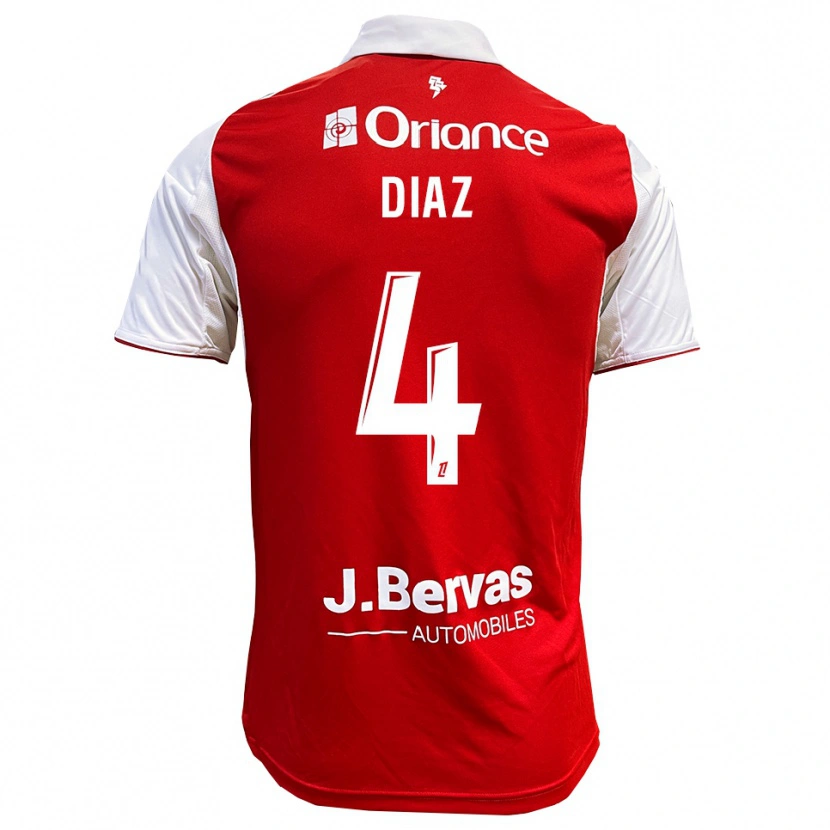 Danxen Mænd Junior Diaz #4 Rød Hvid Hjemmebane Spillertrøjer 2025/26 Trøje T-Shirt