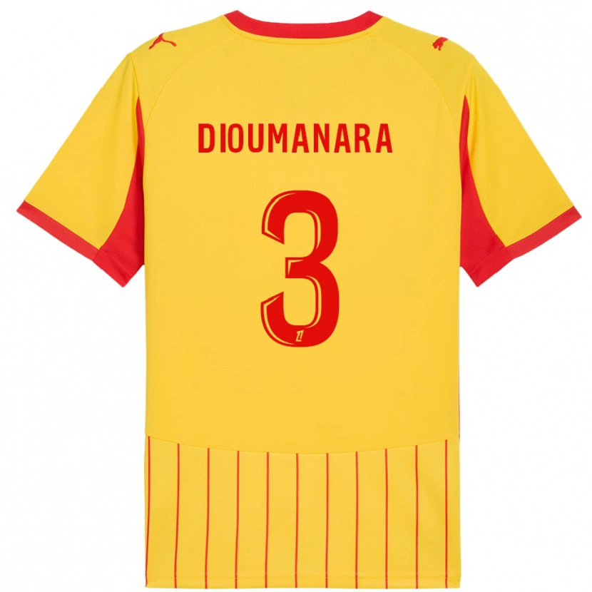 Danxen Mænd Sidi Dioumanara #3 Gul Rød Hjemmebane Spillertrøjer 2025/26 Trøje T-Shirt
