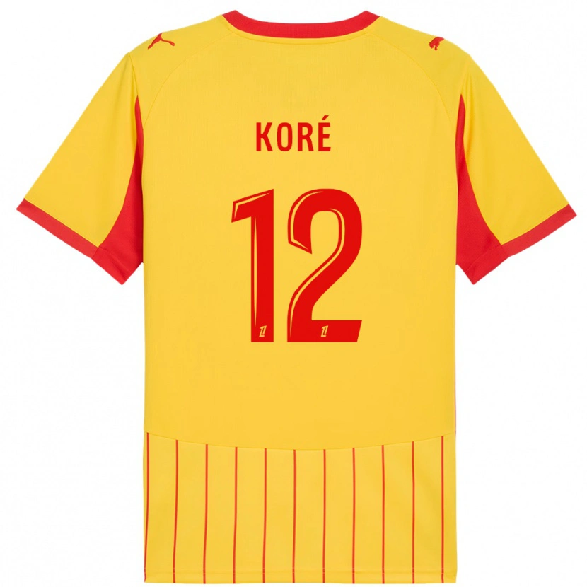Danxen Mænd Mathis Koré #12 Gul Rød Hjemmebane Spillertrøjer 2025/26 Trøje T-Shirt