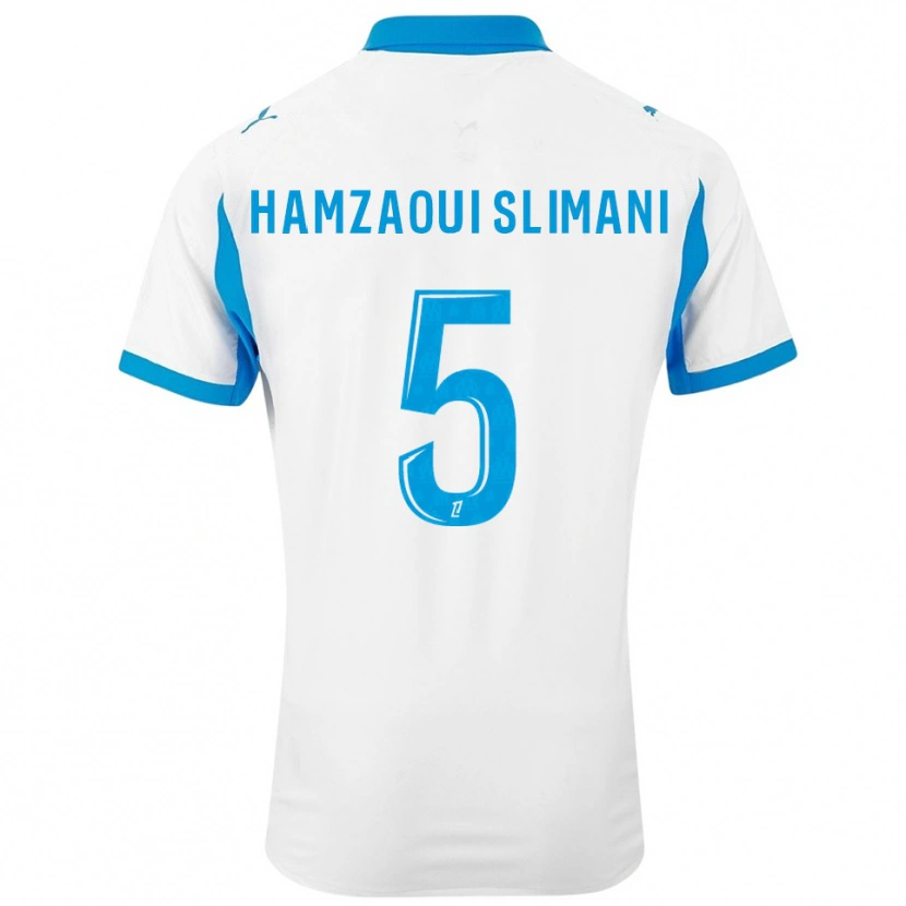 Danxen Mænd Hilan Hamzaoui Slimani #5 Hvid Himmelblå Hjemmebane Spillertrøjer 2025/26 Trøje T-Shirt