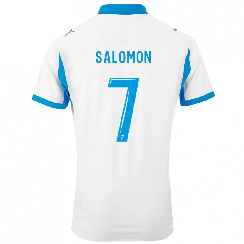 Danxen Mænd Maëva Salomon #7 Hvid Himmelblå Hjemmebane Spillertrøjer 2025/26 Trøje T-Shirt