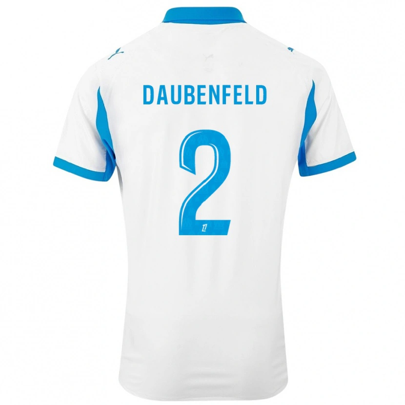 Danxen Mænd Lucas Daubenfeld #2 Hvid Himmelblå Hjemmebane Spillertrøjer 2025/26 Trøje T-Shirt