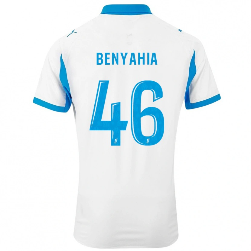 Danxen Mænd Aylan Benyahia-Tani #46 Hvid Himmelblå Hjemmebane Spillertrøjer 2025/26 Trøje T-Shirt