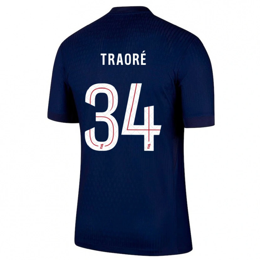 Danxen Mænd Naolia Traoré #34 Navy Rød Hjemmebane Spillertrøjer 2025/26 Trøje T-Shirt