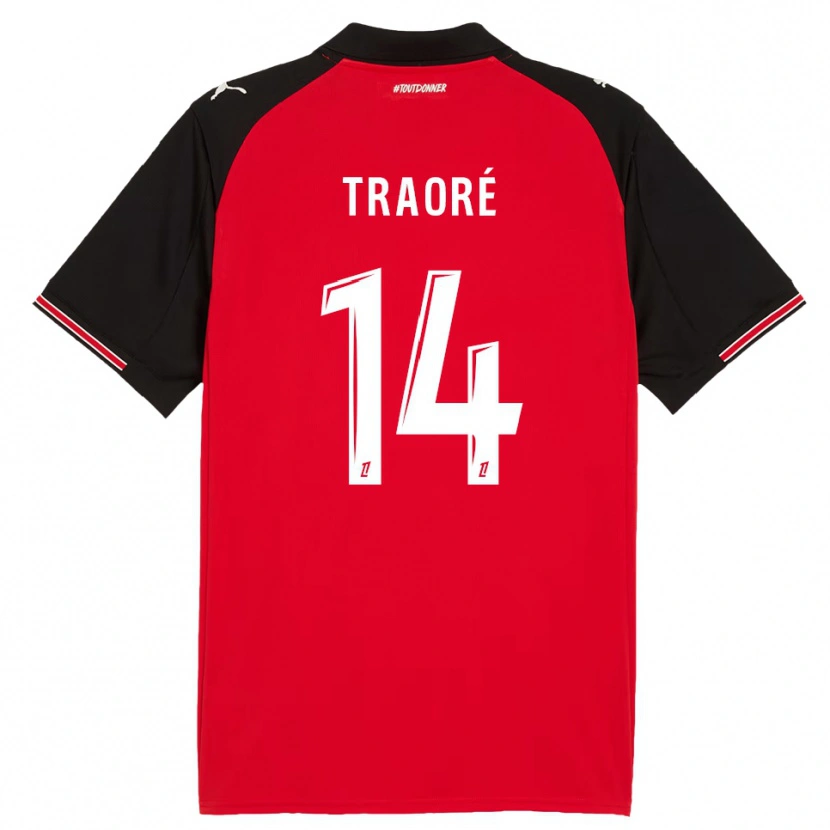 Danxen Mænd Erwan Traoré #14 Rød Sort Hjemmebane Spillertrøjer 2025/26 Trøje T-Shirt