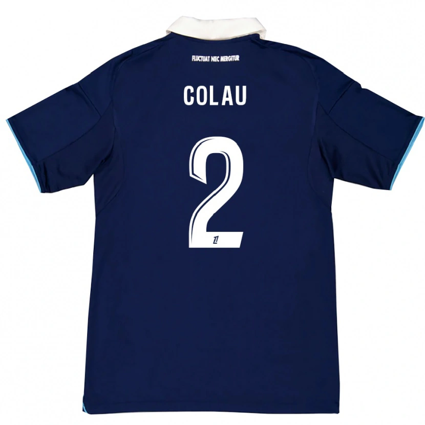Danxen Mænd Dimitri Colau #2 Mørkeblå Hvid Hjemmebane Spillertrøjer 2025/26 Trøje T-Shirt
