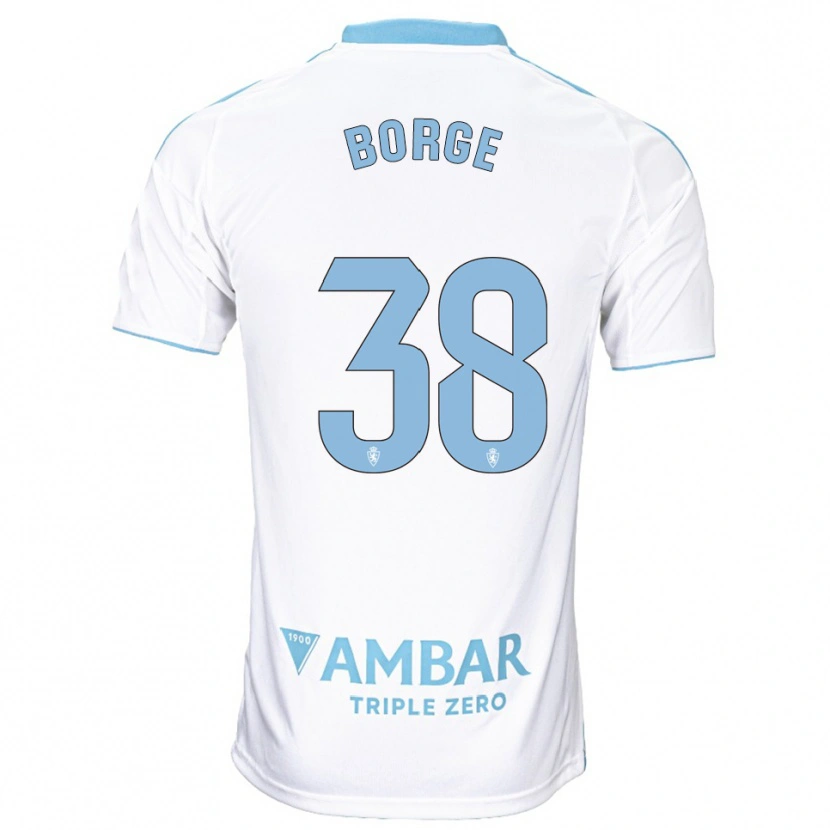 Danxen Mænd Andrés Borge #38 Hvid Himmelblå Hjemmebane Spillertrøjer 2025/26 Trøje T-Shirt