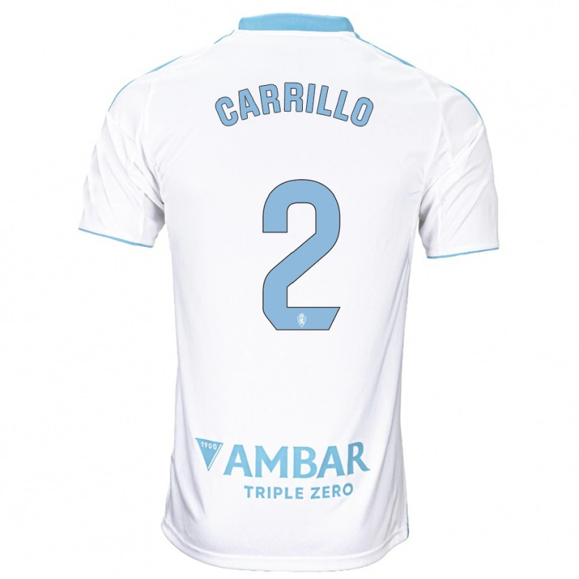 Danxen Mænd Hugo Carrillo #2 Hvid Himmelblå Hjemmebane Spillertrøjer 2025/26 Trøje T-Shirt