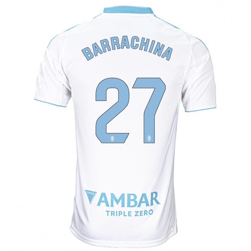 Danxen Mænd Hugo Barrachina #27 Hvid Himmelblå Hjemmebane Spillertrøjer 2025/26 Trøje T-Shirt