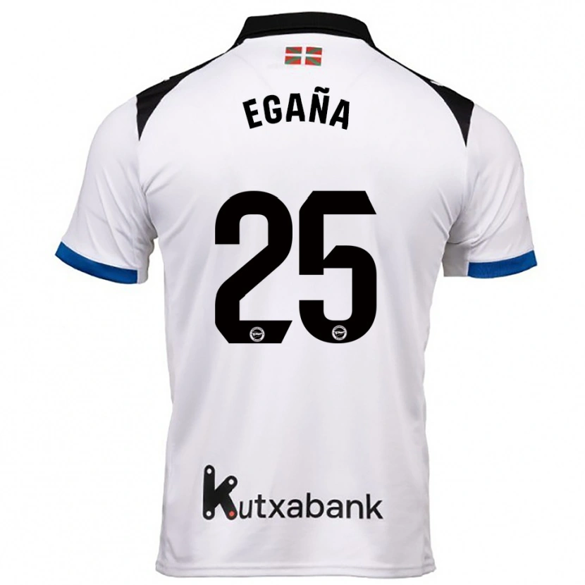 Danxen Mænd Eider Egaña #25 Hvid Blå Udebane Spillertrøjer 2025/26 Trøje T-Shirt