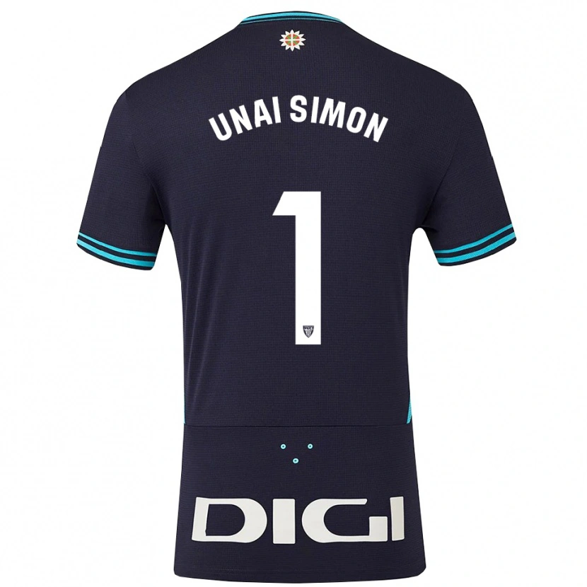 Danxen Mænd Unai Simón #1 Navy Himmelblå Udebane Spillertrøjer 2025/26 Trøje T-Shirt