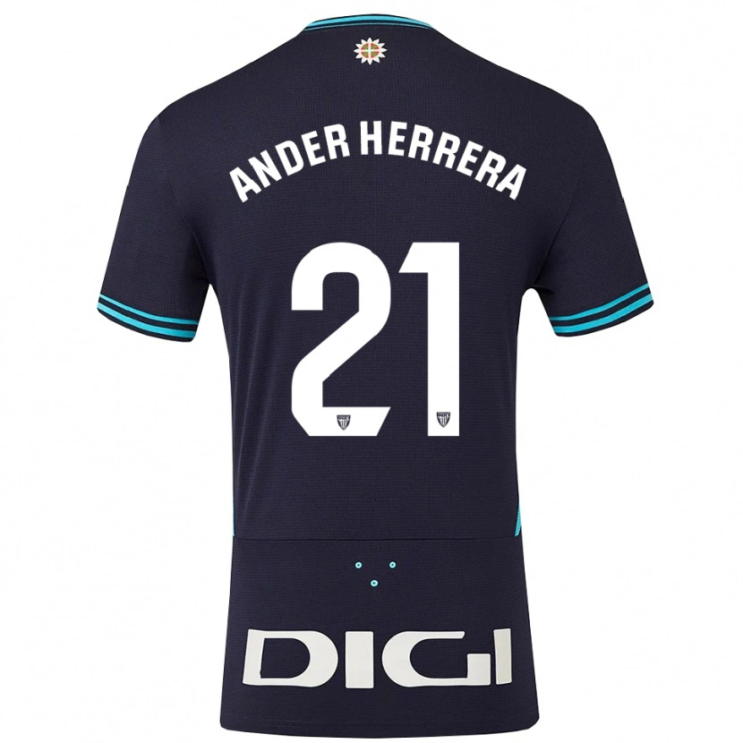 Danxen Mænd Ander Herrera #21 Navy Himmelblå Udebane Spillertrøjer 2025/26 Trøje T-Shirt