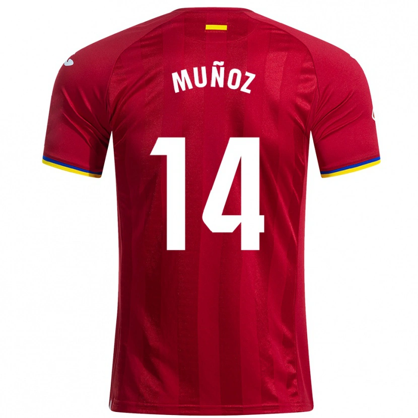Danxen Mænd Javi Muñoz #14 Rød Gul Blå Udebane Spillertrøjer 2025/26 Trøje T-Shirt