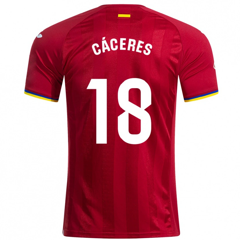 Danxen Mænd Damián Cáceres #18 Rød Gul Blå Udebane Spillertrøjer 2025/26 Trøje T-Shirt