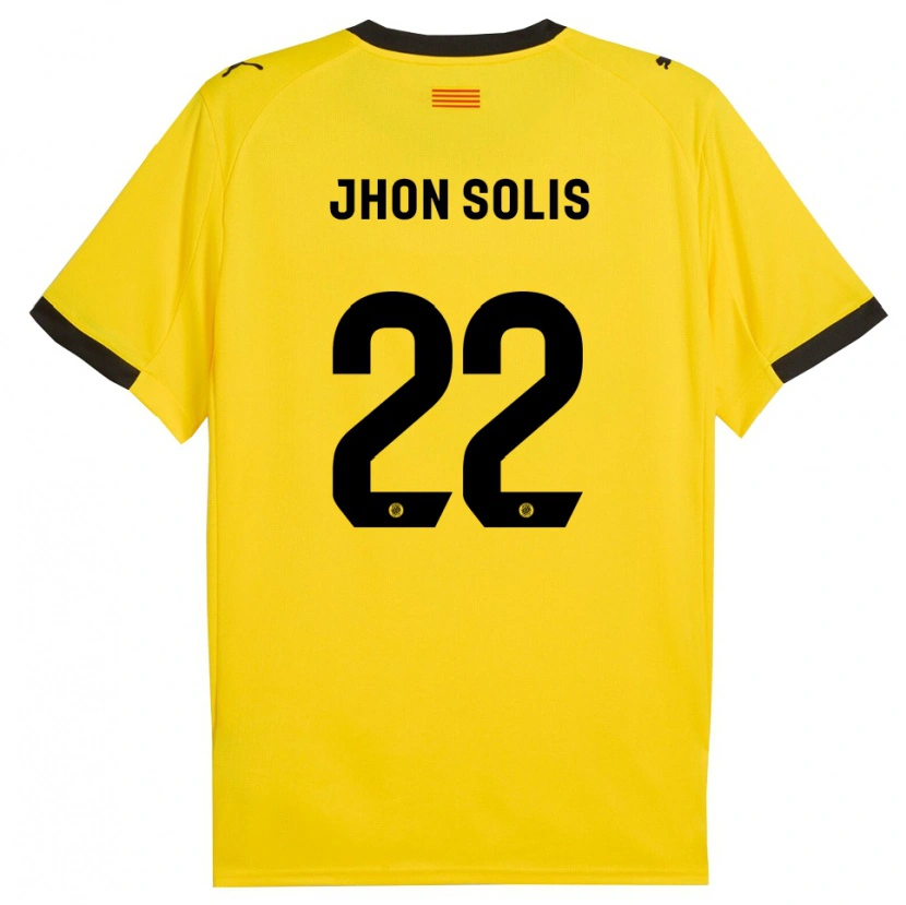 Danxen Mænd Jhon Solís #22 Gul Sort Udebane Spillertrøjer 2025/26 Trøje T-Shirt