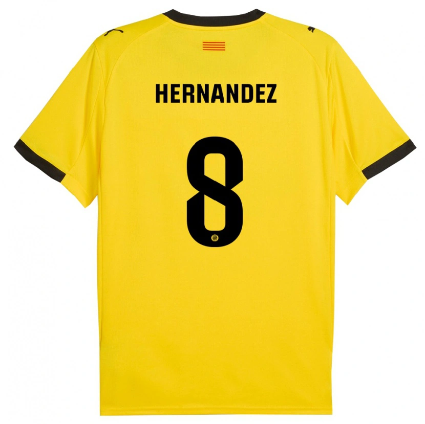 Danxen Mænd Sofia Hernández #8 Gul Sort Udebane Spillertrøjer 2025/26 Trøje T-Shirt