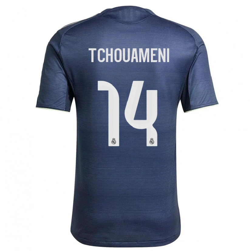 Danxen Mænd Aurélien Tchouaméni #14 Navy Sølv Udebane Spillertrøjer 2025/26 Trøje T-Shirt