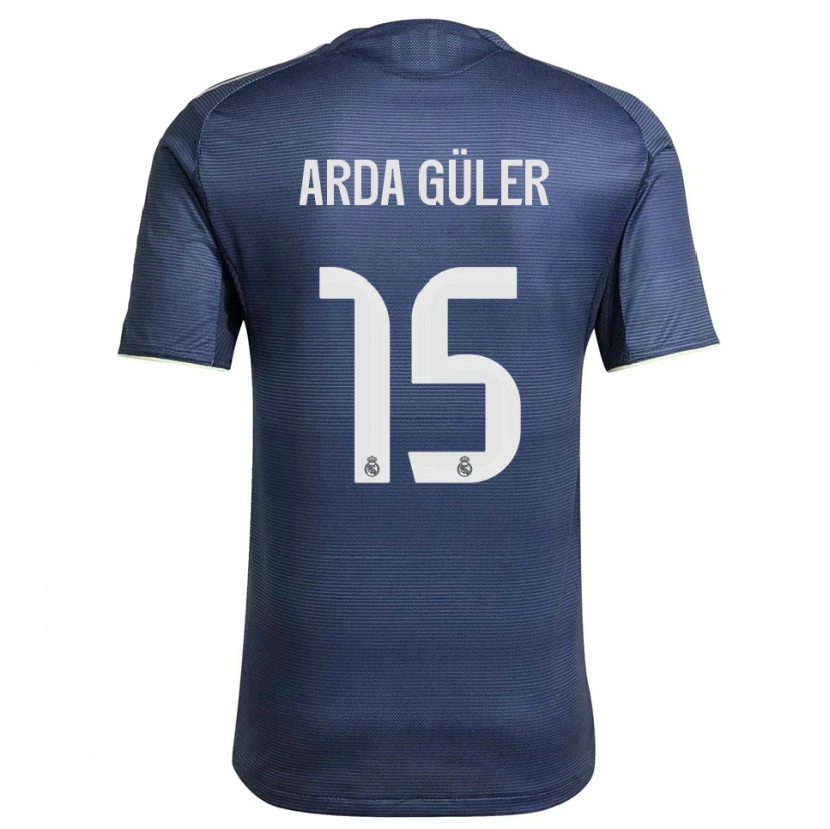 Danxen Mænd Arda Güler #15 Navy Sølv Udebane Spillertrøjer 2025/26 Trøje T-Shirt