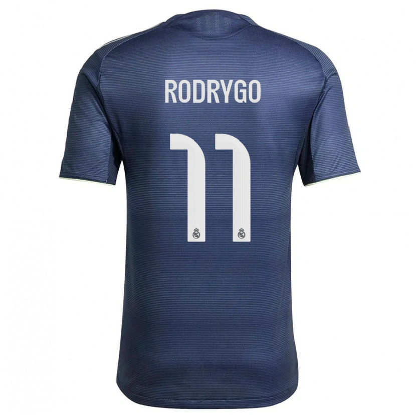 Danxen Mænd Rodrygo #11 Navy Sølv Udebane Spillertrøjer 2025/26 Trøje T-Shirt