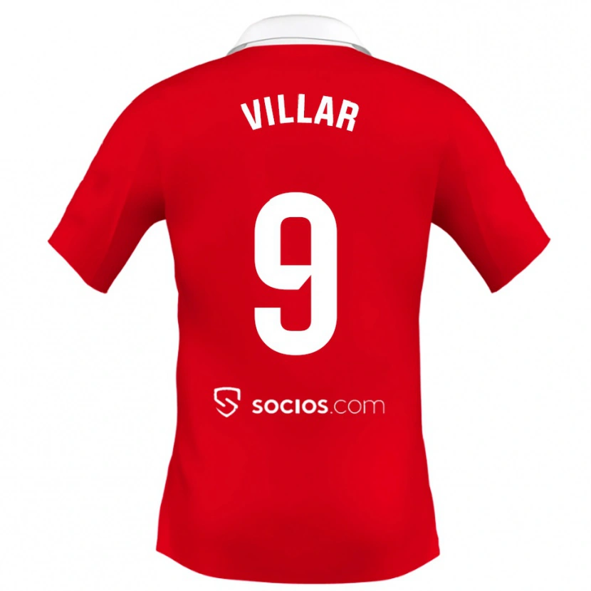 Danxen Mænd Iker Villar #9 Rød Hvid Grå Udebane Spillertrøjer 2025/26 Trøje T-Shirt