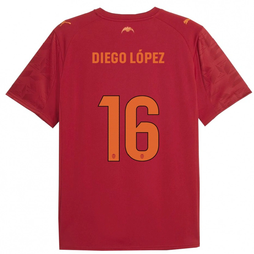 Danxen Mænd Diego López #16 Rød Orange Udebane Spillertrøjer 2025/26 Trøje T-Shirt