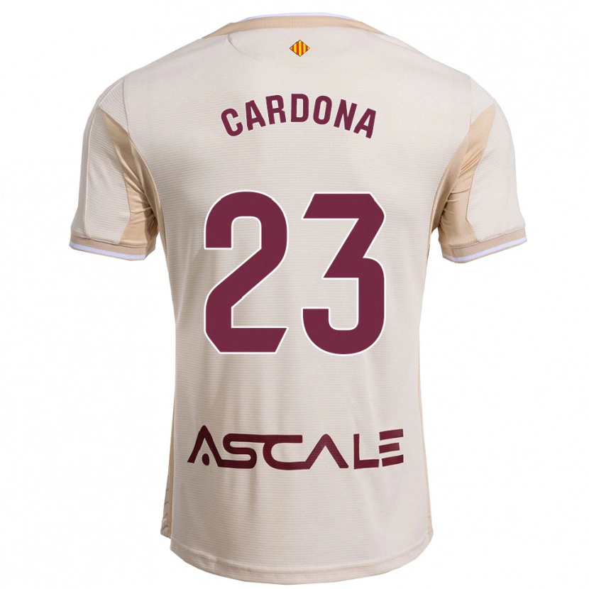Danxen Mænd Sergi Cardona #23 Off-White Bordeaux Udebane Spillertrøjer 2025/26 Trøje T-Shirt