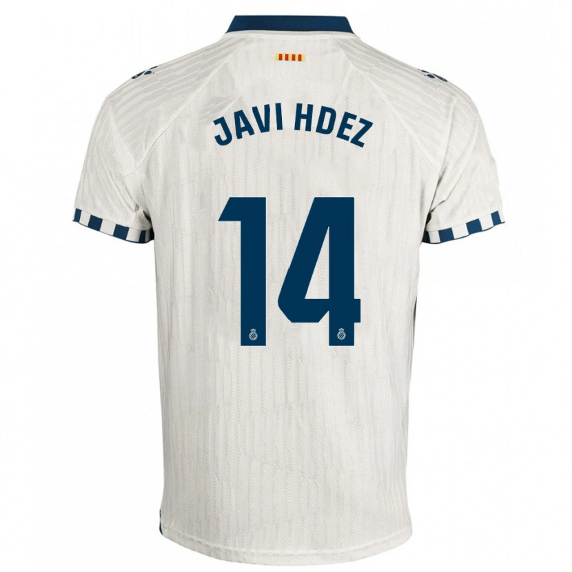 Danxen Mænd Javi Hernández #14 Hvid Blå Udebane Spillertrøjer 2025/26 Trøje T-Shirt
