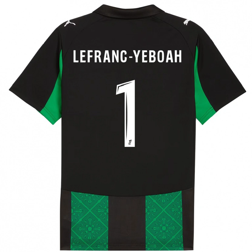 Danxen Mænd Daïvy Lefranc-Yeboah #1 Sort Grøn Udebane Spillertrøjer 2025/26 Trøje T-Shirt