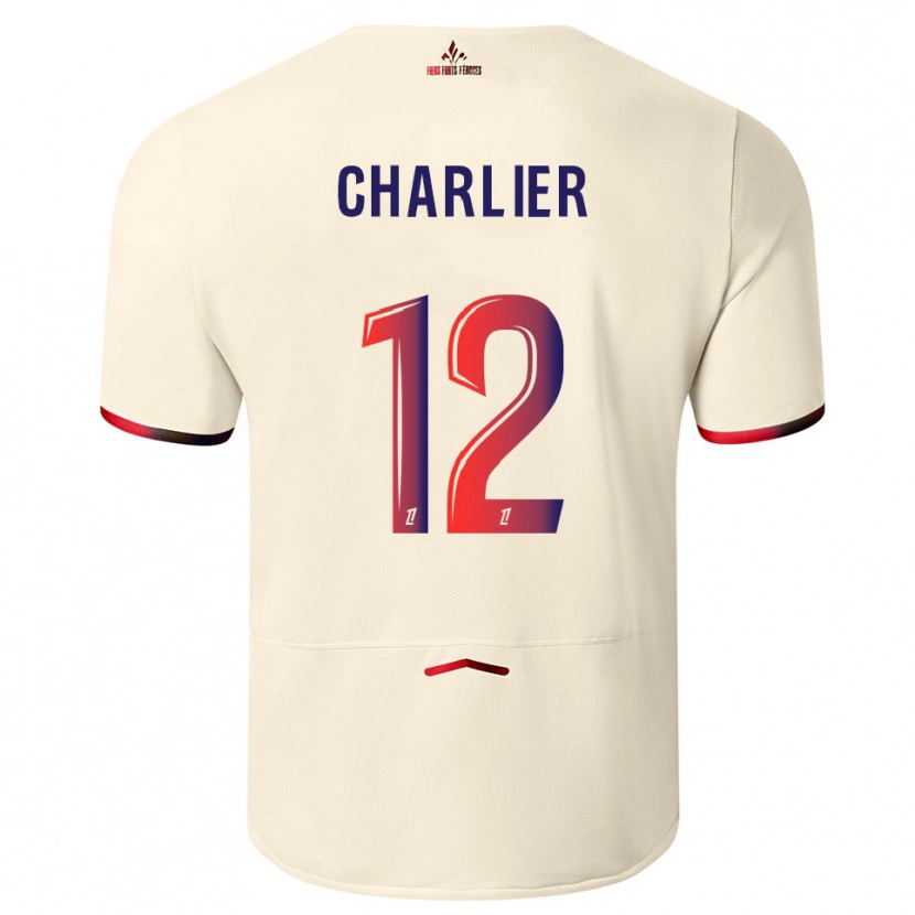 Danxen Mænd Amaury Charlier #12 Off-White Rød Udebane Spillertrøjer 2025/26 Trøje T-Shirt