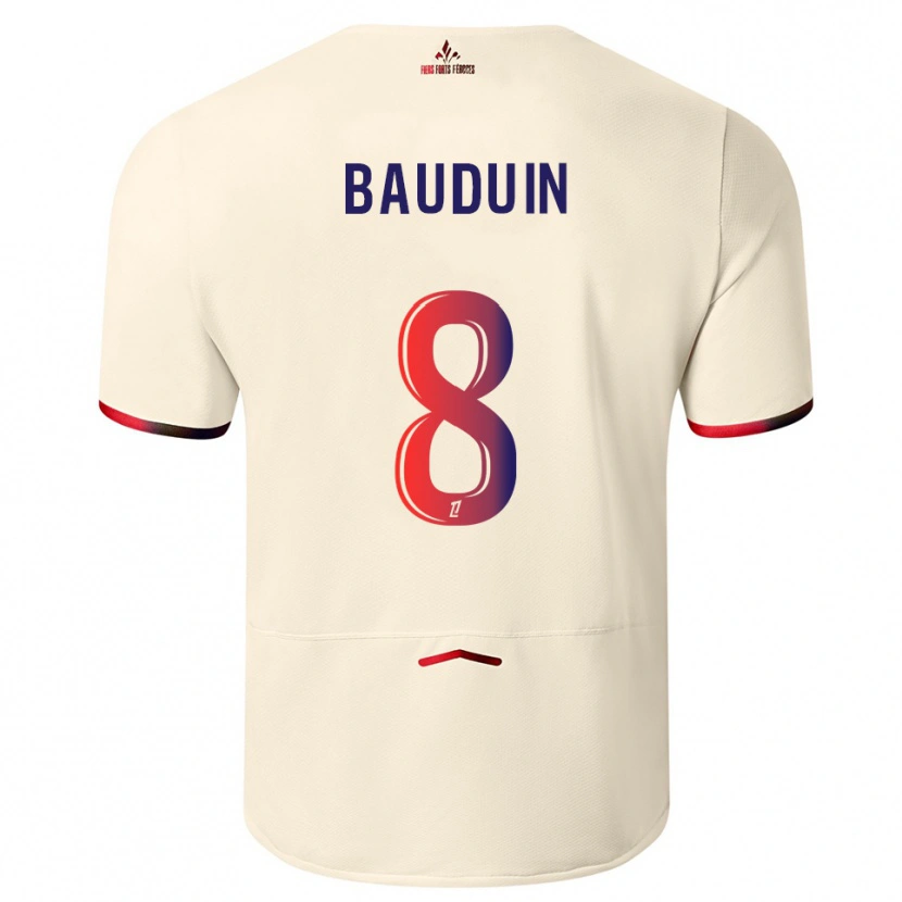 Danxen Mænd Justine Bauduin #8 Off-White Rød Udebane Spillertrøjer 2025/26 Trøje T-Shirt