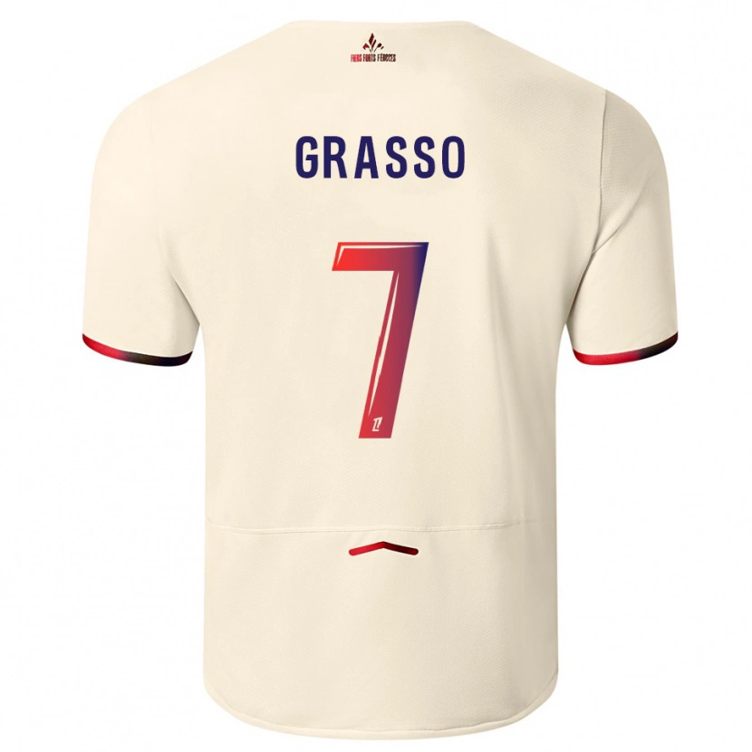 Danxen Mænd Enzo Grasso #7 Off-White Rød Udebane Spillertrøjer 2025/26 Trøje T-Shirt