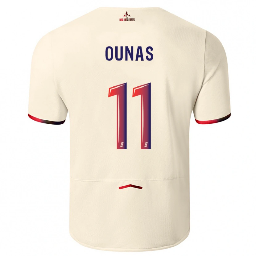 Danxen Mænd Adam Ounas #11 Off-White Rød Udebane Spillertrøjer 2025/26 Trøje T-Shirt