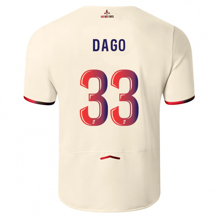 Danxen Mænd Trévis Dago #33 Off-White Rød Udebane Spillertrøjer 2025/26 Trøje T-Shirt
