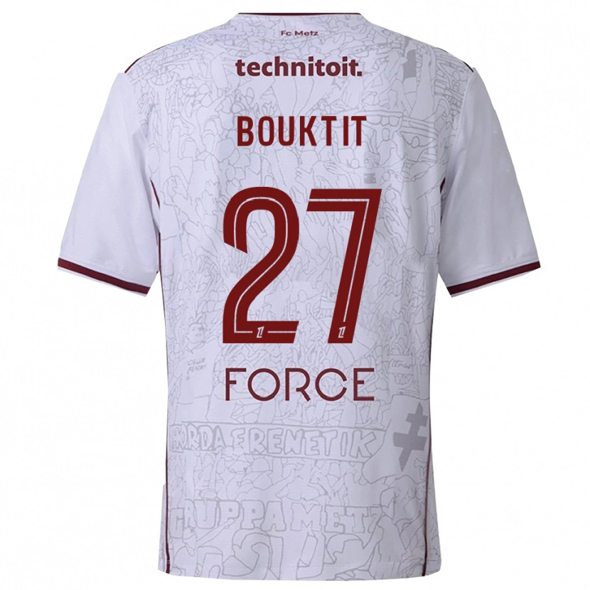 Danxen Mænd Assia Bouktit #27 Hvid Bordeaux Udebane Spillertrøjer 2025/26 Trøje T-Shirt